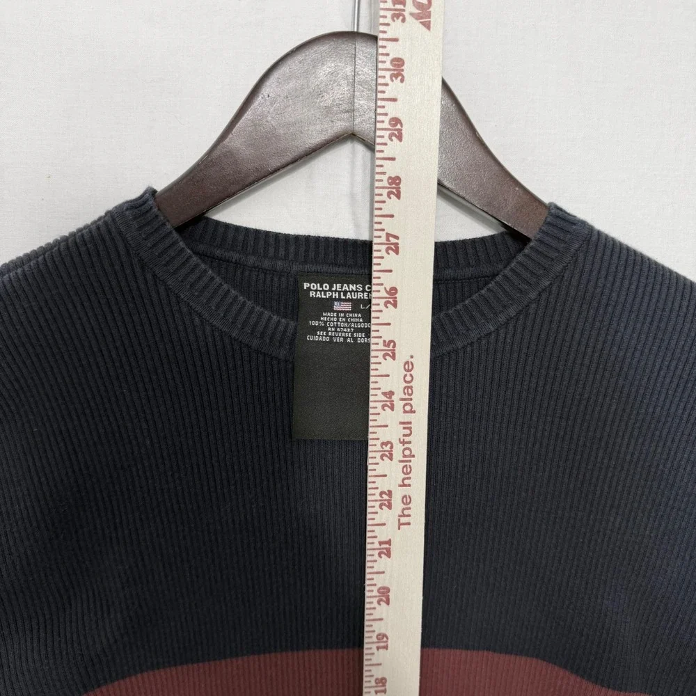 Polo Jeans Co Ralph Lauren Sweater Mens‎ L Blue Red Excellent Ribbed Cotton